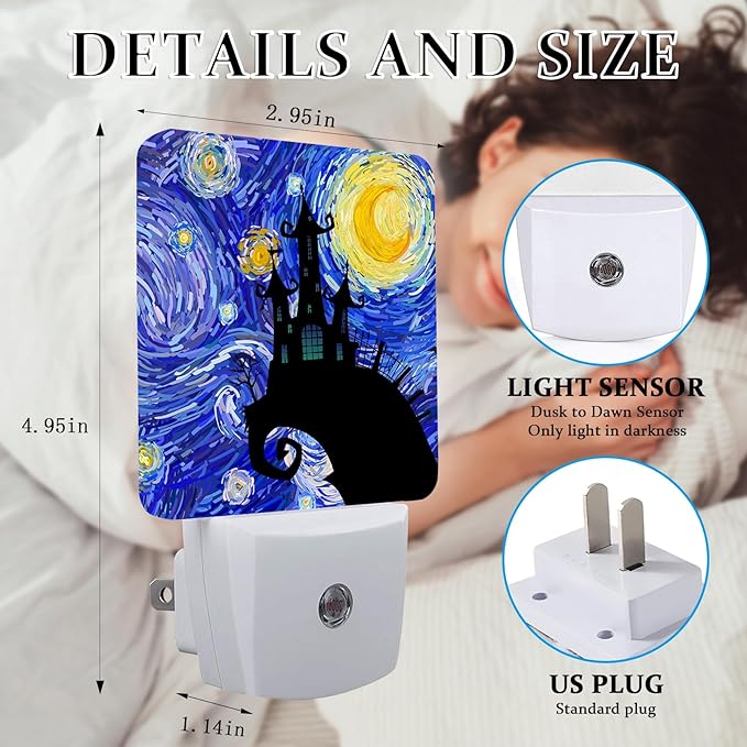 Starry Night Light, Plug-into Wall Halloween Nightlight Lamp with Dusk to Dawn Sensor, Led Lamp 0.5W Energy Efficient for Boys Girls Adults Home Decor