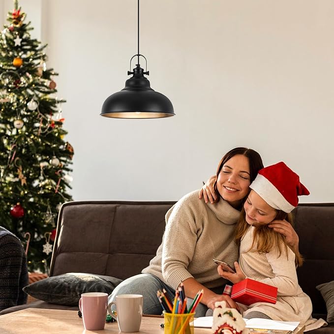 Black Pendant Lights Kitchen Island, 2 Pack Kitchen Island Lighting, Farmhouse Pendant Light Fixtures (11.41" W), Island Pendant Light for Kitchen, Dining Room, Bedroom