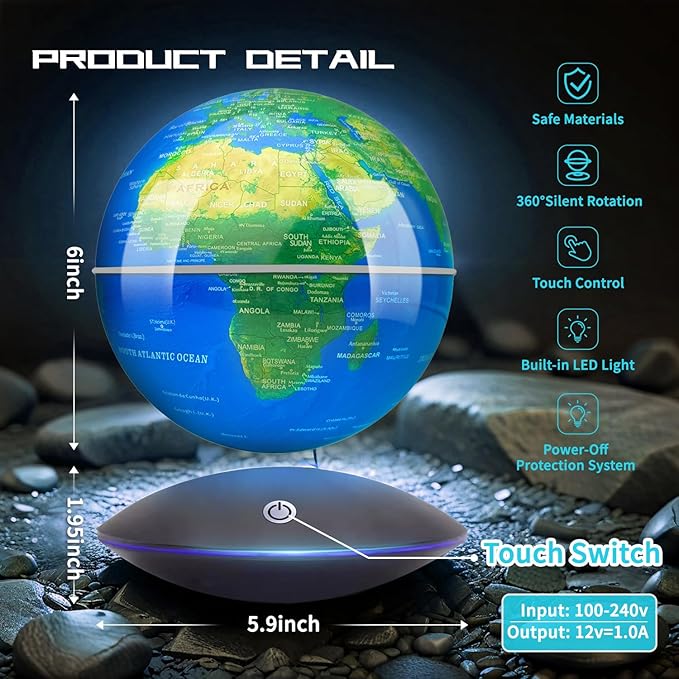 Magnetic Levitating Floating Globe with LED Light, 16 Colors Cool Tech Gadgets Gifts World Globe Lamp for Men Father Boys Girls, Birthday Gifts for Home Office Desk Decor Display