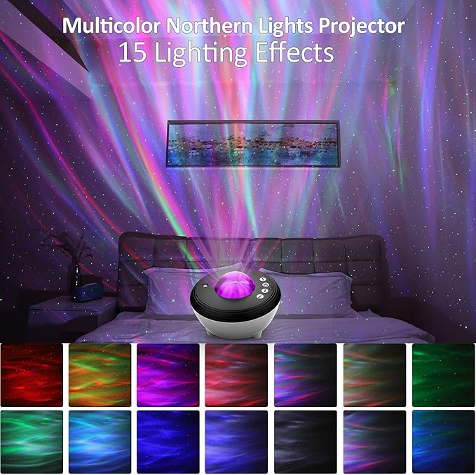 Northern Lights Projector with White Noises, Remote & Timer, Bluetooth Star Projector, Valentines Day Gifts, Aurora Projector Star Lights for Ceiling, Bedroom Decor