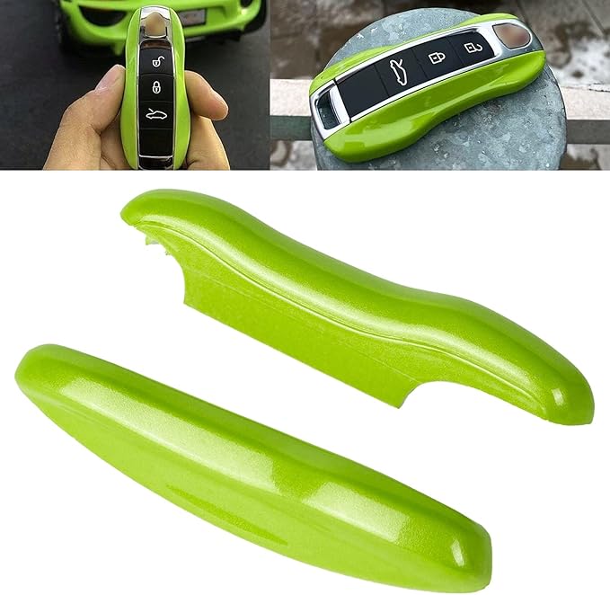 x xotic tech Green Fiber Style Key Fob Cover Smart Remote Case Side Blades Shell, Compatible with 2017-up Porsche Panamera, 2019-up Porsche Cayenne G2, 2020-up 911 Carrera Taycan