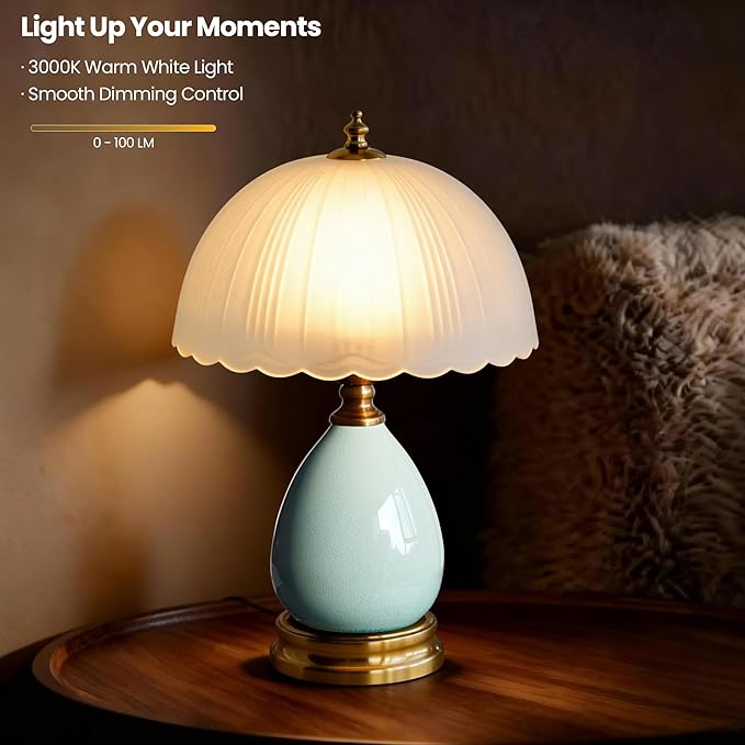 Decorative Ceramic Table Lamp with Frosted Glass Shade, Small Bedside Nightstand Lamp with Dimmable Light, 6ft Cord, E26 Bulb Included for Bedroom & Living Room