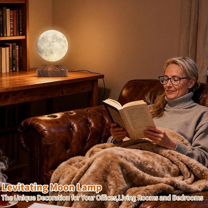 Levitating Moon Lamp, Floating Magnetic LED Moon Light Night Light with 3 Color Dimmable Touch Control Levitating Desk Decor Unique Lamps for Kids,Office, Living Room (Dark Brown)