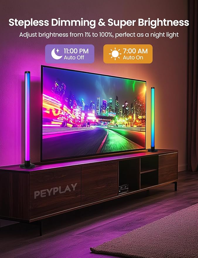 Smart LED Light Bars,USB Powered RGB+IC Ambient Lights with Music Sync, Voice & App Control, Stepless Dimming, DIY Mode, Compatible with Alexa & Google Assistant