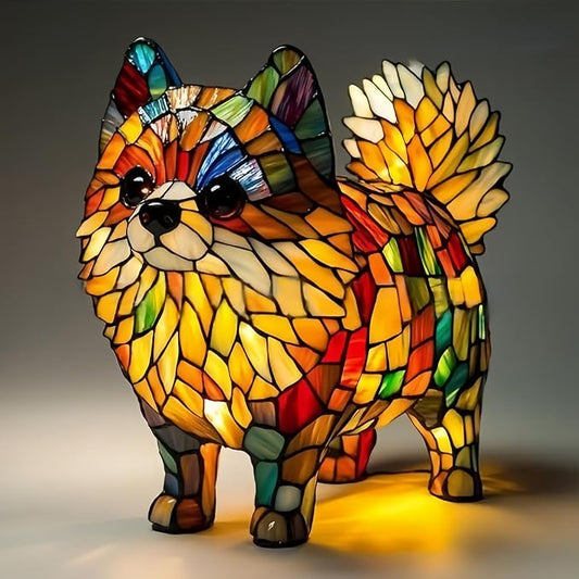 Rainbow Puppy Lamp Stained Glass Dog Night Light 3D Retro Stained Resin Rainbow Pup Lights Charge Powered Table Lamp Puppy Glow Lamps for Home Bedroom Desk (K)