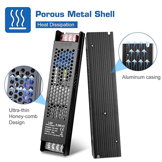 LED Driver 24V 400W 16.7A Slim LED Power Supply, AC 110V to 24V DC Adapter, Constant Voltage LED Transformer for Strip Lights, Bulbs, Garden and Cabinet Lights