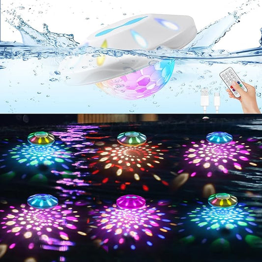 Floating Pool Lights(6 Pack), Pool Lights IP68 Waterproof, Rechargeable RGB Upper and Lower Color Changing Pool Floating Lights with 13 Color Changing LED Light for Pools, Garden,Paths