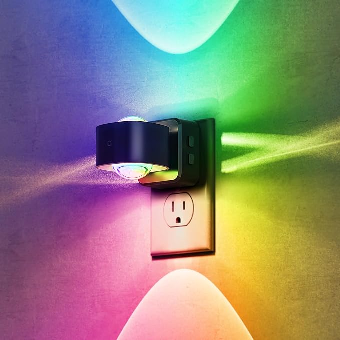 Briignite Night Light Projector, RGB Color Changing Night Light for Kids, 180° Rotating Night Lights Plug into Wall, Dusk to Dawn Sensor, RGB Ambient Lighting for Gaming Room Bathroom Gifts