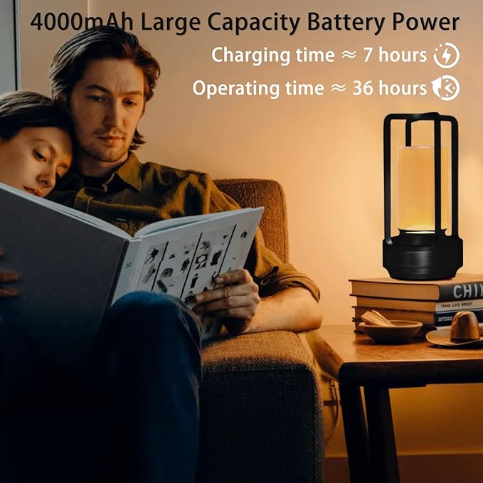 Cordless Rechargeable Table Lamps, Portable Lumisom Crystal Small Lantern Lamp with Touch Control & 3 Color Dimmable, 4000mAh Battery-Powered Klarako Crystal Desk Lanter (Black)