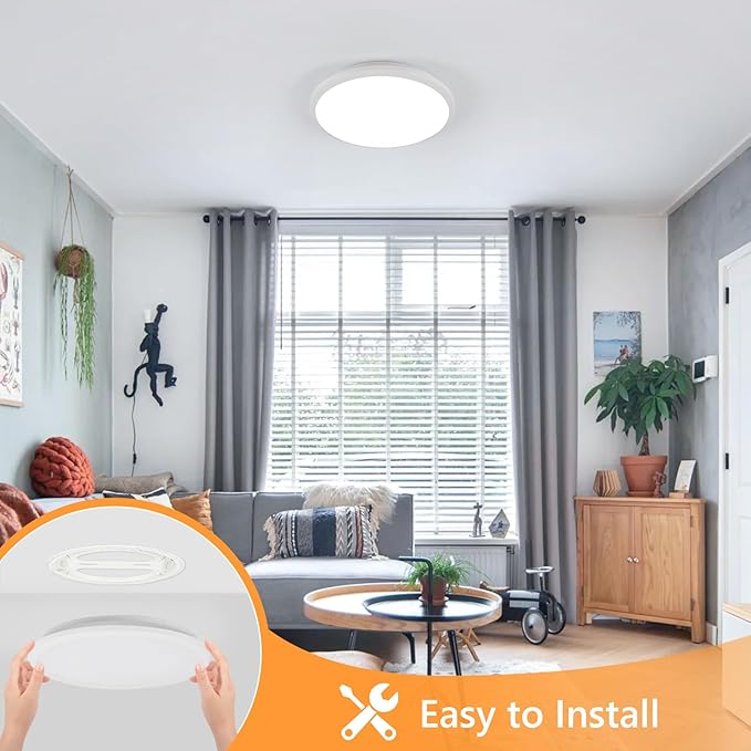 DELIPOP 6 Pack 12 Inch LED Flush Mount Ceiling Light, 24W Surface Flat LED Ceiling Light for Indoor/Outdoor, IP54 Waterproof Round Ceiling Light Fixture for Bathroom, Bedroom, Kitchen, Hallway