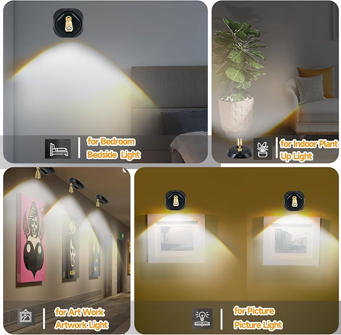 LED Spotlight with Remote, Battery Operated Picture Light Wall Lights Puck Light with Timer, Rechargeable Spot Lights with 3CTT, Dimmable Art Lights for Paintings,2 Pack