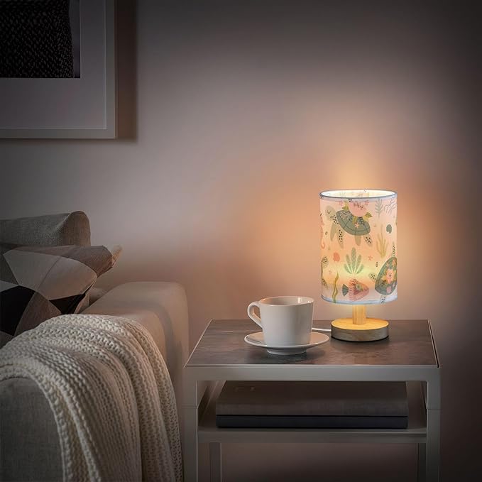 Bedside Table Lamp Turtle Sea House Flower Nightstand Lamp with Wood Desk Lamps for Bedroom Living Room Nursery Office Home Decor