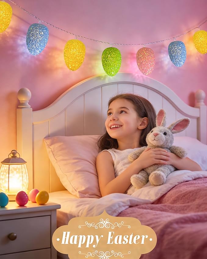 Easter Egg Lights String 6.8FT 10 LED Pastel Egg Light Shatterproof with Timer, Indoor Outdoor Easter Lights Battery Operated String Light for Home Tree Office Bedroom Patio Spring Themed Party Decor