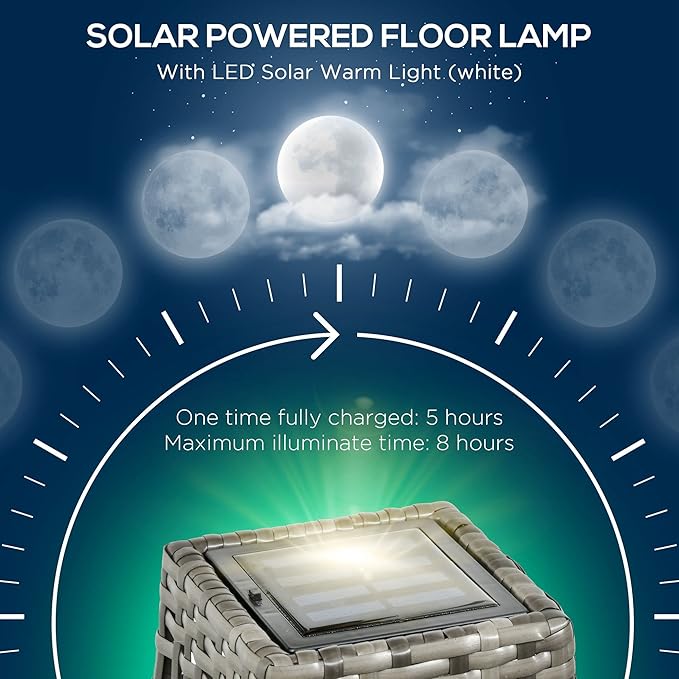 Outsunny Solar Floor Lamp, Outdoor Garden Lantern Pathway Light & Decorative Driveway Lighting with Auto On/Off LED Lights for Porch, Yard, Lawn, Courtyard, Deck, Gray