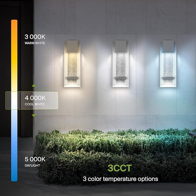 ASD LED 13 Inch Bubble Glass Wall Light Fixture, Exterior Flush Mount Sconce | 3CCT, Waterproof, Dimmable, ETL Listed | 12W 500LM 3000-5000K 120V | Outdoor-Indoor Lighting | White, 2 Pack