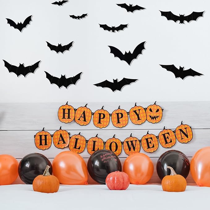 Halloween LED Bats Light Wall Stickers Glow in The Dark 3D Wall Decor for Home Decor Indoor Party Decorations (24, 5 Sizes)