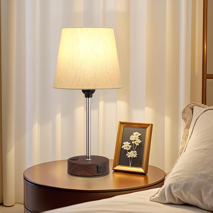 Acaxin Reddish Brown Bedside Lamps Set of 2 - Nightstand Bedroom Lamp with USB C Port and AC Outlet Charging, 3 Way Dimmable Touch Control Small Bed Side Table Lamp, Nightstand Light
