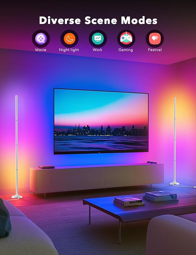 DAYBETTER Smart Floor Lamp, RGB+IC Corner Lamp with APP and Remote, 130LM Atmosphere Lighting Floor Lamps for Bedroom, 16 Million Colors, Music Sync, LED Floor Lamp for Living Room