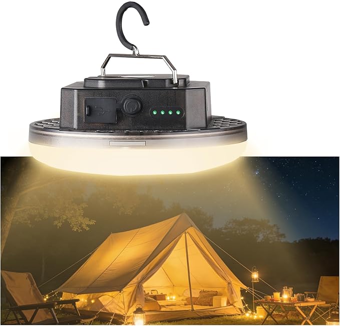 12000mAh 4000 Lumen Camping Lights 3 Light Mode Portable LED Camping Lantern Rechargeable 45W Magnetic Hanging Battery Level Display Tent Light Camping Flashlight Power Outage Emergency Lighting