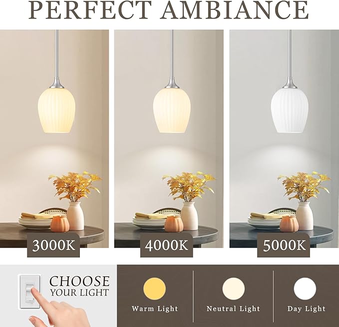 Brushed Nickel Pendant Lights Kitchen Island 2 Pack, 5.8" Modern Milk Glass Pendant Light Fixtures with Rods, Mini Hanging Lighting for Kitchen Island Sink Bathroom Dining Room, E26 Base