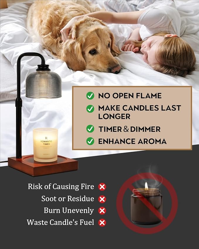 Candle Warmer Lamp with Timer Dimmable, Adjustable Height Candle Warmer, Birthday Gifts for Women Mom House Warming Gifts New Home, Wax Warmer for Jar Candles with 2 Bulbs