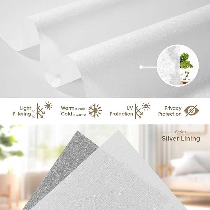 HeyBlinds Motorized Roller Shades, Smart Blinds for Windows, Remote Automatic Window Shades, Electric Shades, Light Filtering, Compatible with Alexa Google Apple Home (Silver Lining-White Clouds LF)