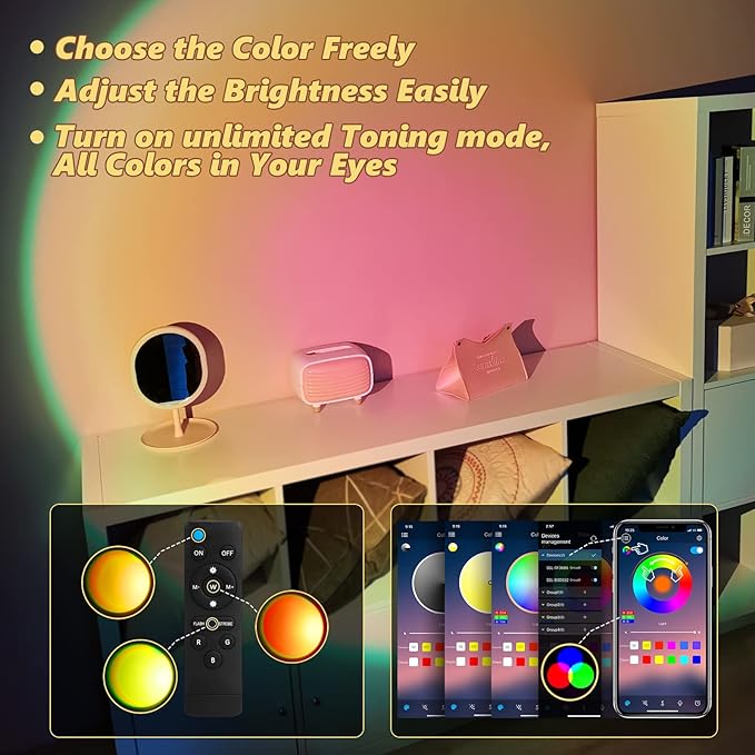 Sunset Lamp Projection with Remote Control - Endless Colors Sunset Projector Lights LED APP Floor Lamp - Multiple Colors Night Light for Christmas Gifts, Home, Photography, Party, Bedroom