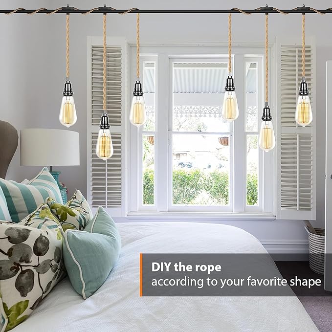 Industrial 15ft Pendant Light Cord -Plug in Hanging Light Fixture, 15FT Farmhouse Pendant Lamp Lights Cord with Switch Cord for Kitchen Island Bedroom Living Room