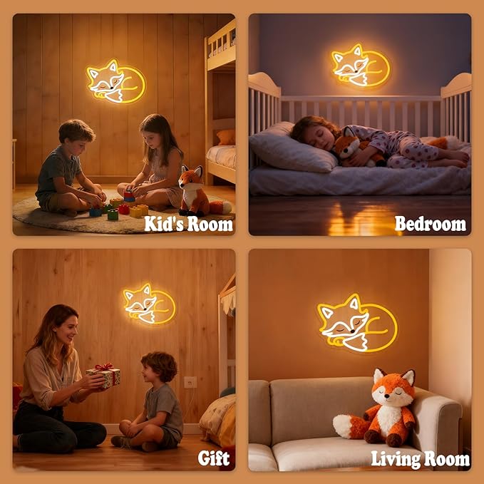Fox Neon Sign for Wall Decor, Dimmable Animal LED Neon Light, Cute Sleeping Fox Neon for Bedroom, Living Room, Birthday Party Gifts for Kids Adults & Fox Lovers