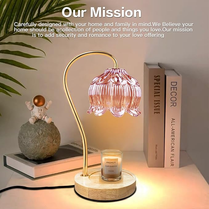 Dimmable Flower Candle Warmer Lamp, Pink Candle Warmer with Timer & 4Bulbs, Birthday Gifts for Women, House Warming Gifts New Home Bedroom Decor
