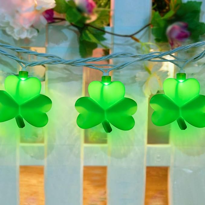 St Patrick's Day Shamrock Lights Plug in, 8.5Ft Outdoor Shamrock St Patrick's Day Decorations Lights Waterproof with 10 LED Green Clover Light UL Listed for Home Window Irish Party Garden Birthday