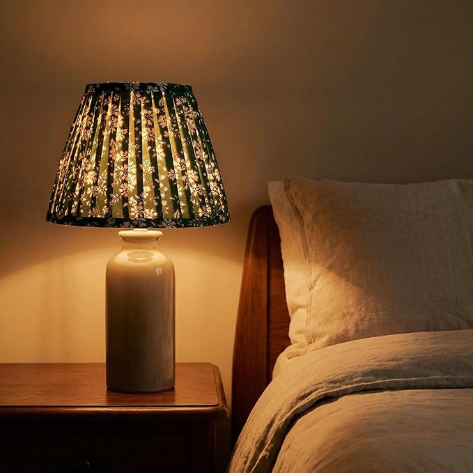 Green Floral Small Lamp Shade - 1 Pack, 5x9x6.2 Inch Empire Pleated Lampshade for Bedside, Desk & Nightstand Lamps, Spider Fitter, No Assembly Needed, Perfect for Cozy Cottage, Farmhouse & Country