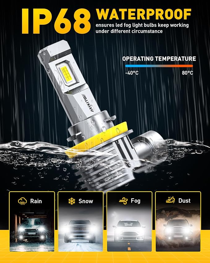 AUXITO H11 LED Bulb H8 Bulbs, 900% Brighter H8 H9 Light Bulbs, Plug N Play, Long Lifespan, No Flicker, 99% Compatibility, 2PCS
