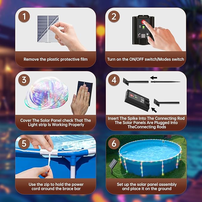 4 + 55.7ft Solar LED Pool Lights for Above Ground Pools – Waterproof 200 LEDs with Remote, 8 Color Modes – Outdoor String Lights for Frame Pools, Trampoline & Above Ground Pool Accessories