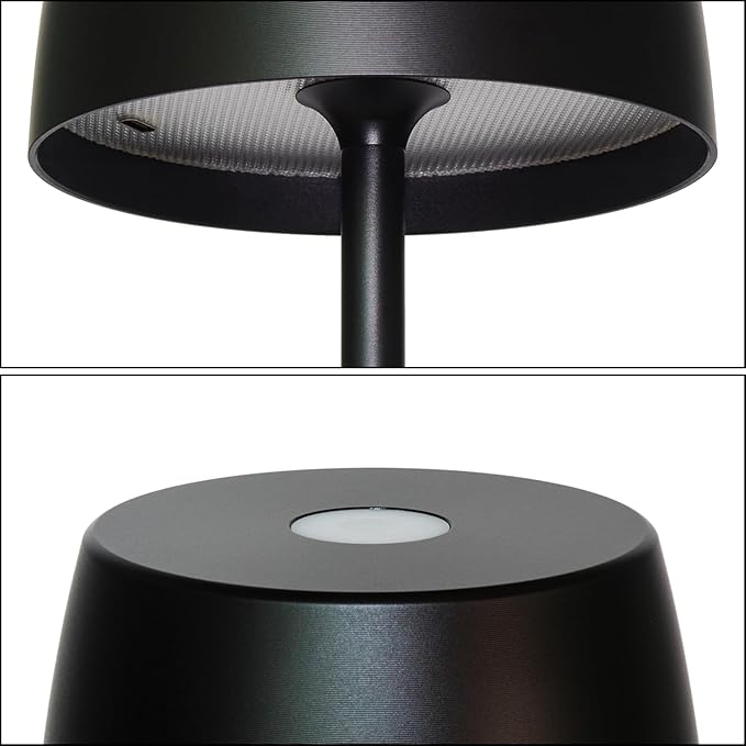 Rechargeable Cordless Table Lamp — Waterproof IP54, Portable Indoor Outdoor Lights for Restaurant/Patio/Bar (Black)