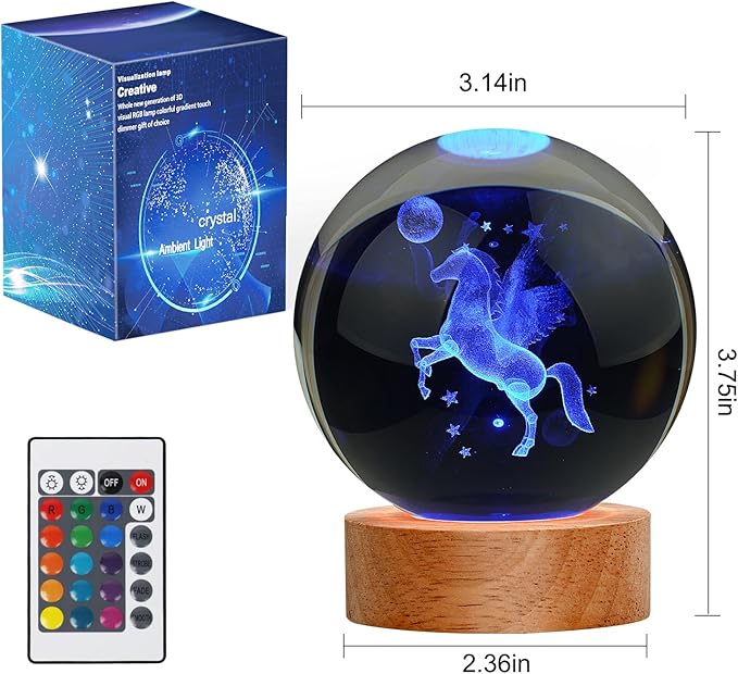 Large 3D Horse Lamp, Crystal Night Light 16 Color Changing with Remote Control for Bedroom Decor, Horse Figurines