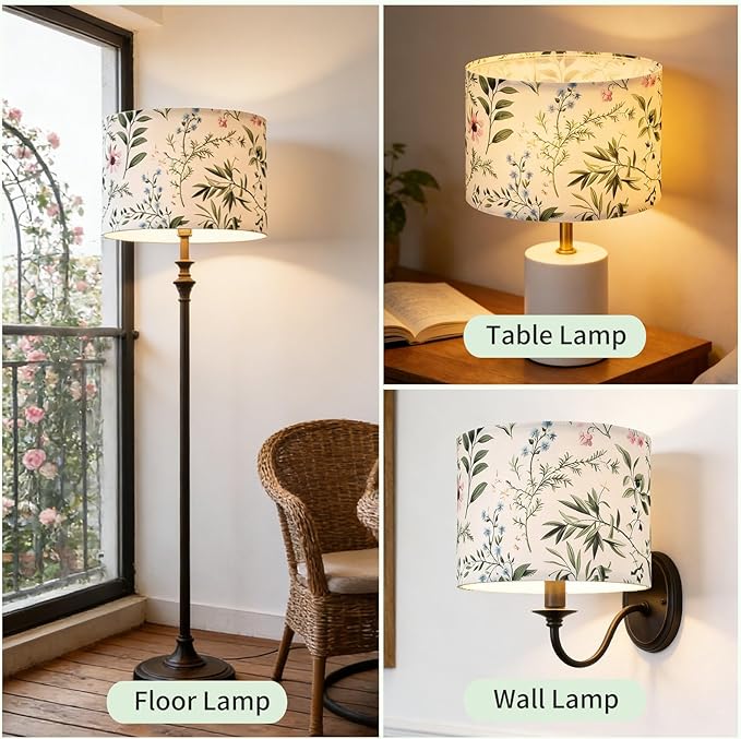 Fabric Lamp Shade, Floral&Plants Print Lamp Shades, 13" x 13" x 10" Lampshade, Lamps shades fit with Spider, Modern Farmhouse Lamp Shades for Floor Lamps,Table Lamps (1 Pack/Easy Assembly)