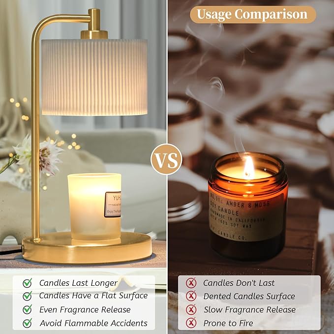 Candle Warmer Lamp with Timer, Dimmable Candle Wax Warmer Electric Candle Lamp for Scented Candles with Bulbs, Christmas Gifts House Warming Gifts Home Decor (Gold)