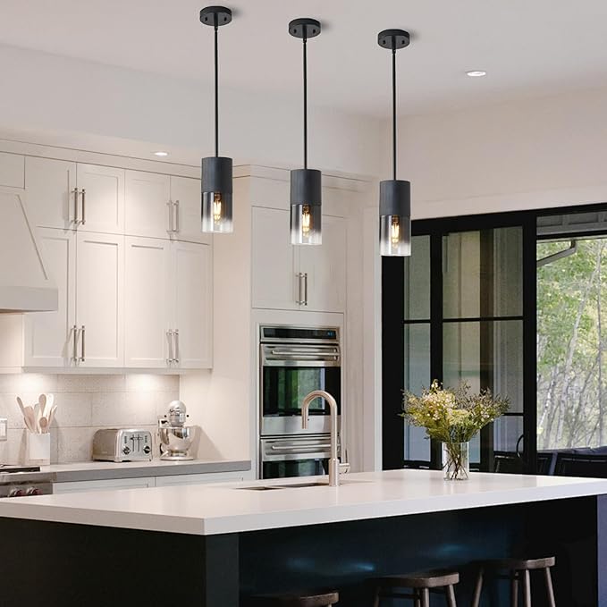 Modern Black Pendant Lights with Downrods, 2 Pack