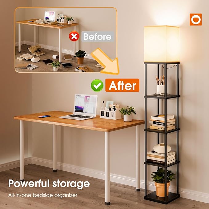 addlon 5-Tier Floor Lamp with Shelves, Standing Bookshelf Lamp with 3 Color Temperature, Corner Display Floor Lamps for Living Room, Bedroom and Office (70'' H, Black)