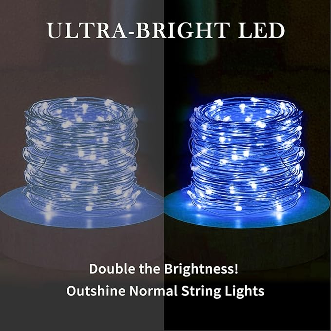 Aogist 4-Pack 16FT Fairy Lights with Spool,Ultra-Bright 50 LEDs Battery Operated Copper Wire String Light for Bedroom Christmas Wedding Centerpiece Parties Decoration,Blue