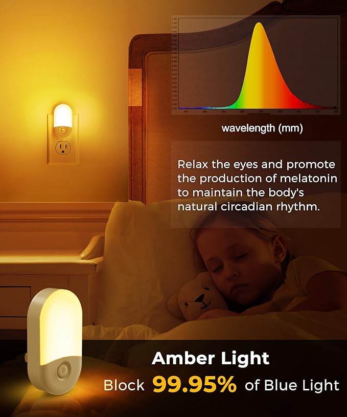 L LOHAS LED Amber Night Light, Night Lights Plug into Wall[2 Pack], 0.6W 2000K LED Night Light, Dusk to Dawn Sensor, 30/60LM Adjustable Brightness, Automatic Low Blue Nightlight for Kids, Bathroom