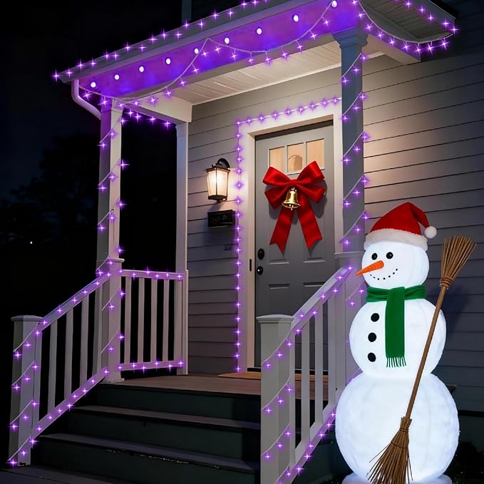 QITONG 165ft 500 LED Purple String Lights Outdoor, Clear Wire Christmas Lights with 8 Modes, Twinkle Xmas Lights Indoor Plug in
