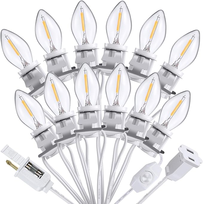 Meonum 12 LED Bulbs Accessory Extension Cord, End to End Connectable Blow Mold Light Cord with Adjustable Dimmer Switch, Replacement Lamp Kit for Ceramic Houses, Halloween & Christmas Village Decor