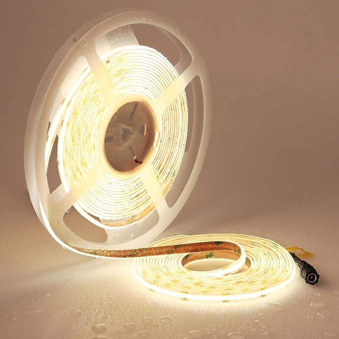 TOPAI 24V COB LED Strip 32.8ft Natural White 4000K Outdoor Waterproof CRI>93 Self Adhesive Uniform Dotless 384LEDs/M Cuttable Flexible for Cabinet Home Office DIY Lighting Projects