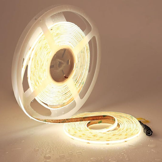 TOPAI 24V COB LED Strip 32.8ft Natural White 4000K Outdoor Waterproof CRI>93 Self Adhesive Uniform Dotless 384LEDs/M Cuttable Flexible for Cabinet Home Office DIY Lighting Projects