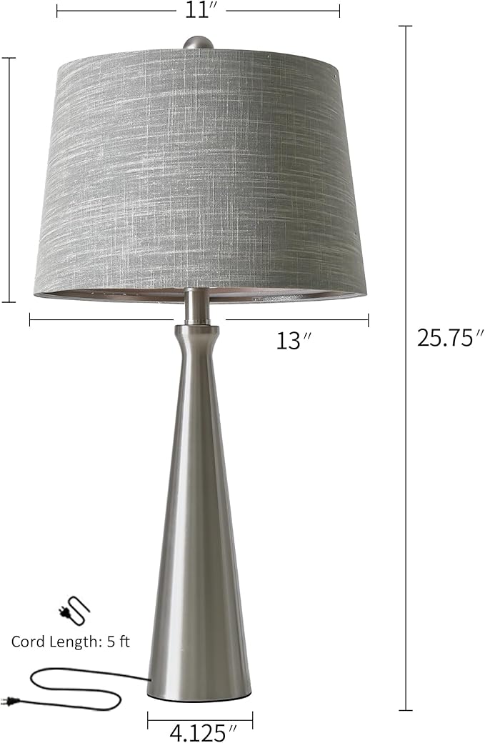 Oneach 25.75" Table Lamps Set of 2 for Living Room Bedroom, Bedside Lamp 3-Way Dimmable Touch Control, Modern Silver Nightstand Light Fabric Shade Vintage Accent Style