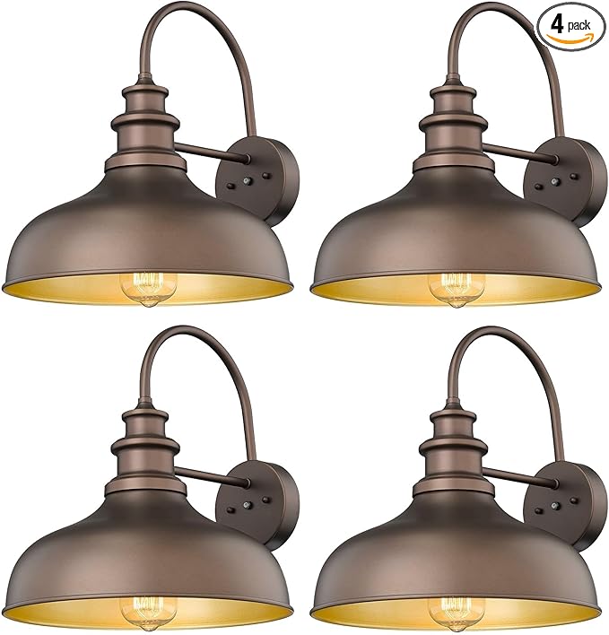 Bestshared Dusk to Dawn Sensor Farmhouse Barn Light, Outdoor Wall Sconce, Outdoor Wall Lantern for Porch,Exterior Light Fixtures Porch Lights(Orb+Gold, 4 Pack)