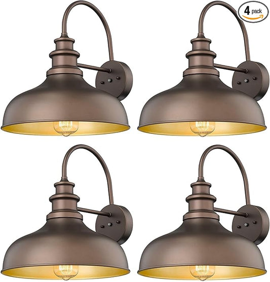 Bestshared Dusk to Dawn Sensor Farmhouse Barn Light, Outdoor Wall Sconce, Outdoor Wall Lantern for Porch,Exterior Light Fixtures Porch Lights(Orb+Gold, 4 Pack)