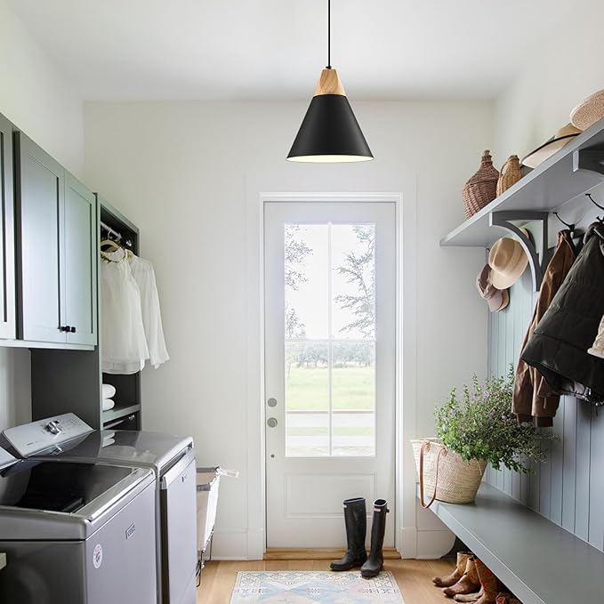 Black Pendant Light 3 Packs,9.4inches- Farmhouse Pendant Light, Kitchen Pendant Lights, Industrial Pendant Lighting, Kitchen Pendant Lights for Office, Bedroom, Living Room, Kitchen Island